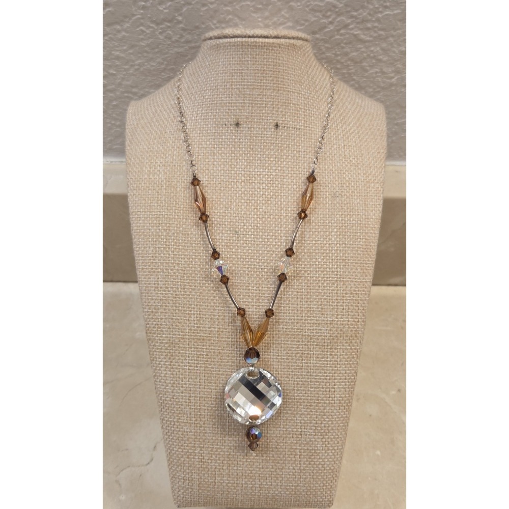 Vintage Sterling Silver & Crystal Statement Necklace 16-18" Eye‎ Catching